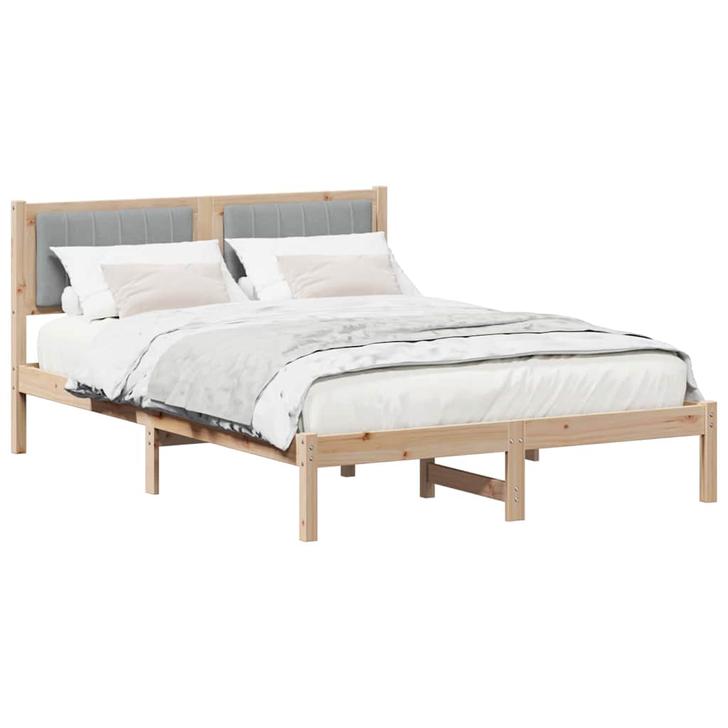 vidaXL Ramka łóżka z tapicerowanym wezgłowiem Jasnoszary 140 x 190 cm