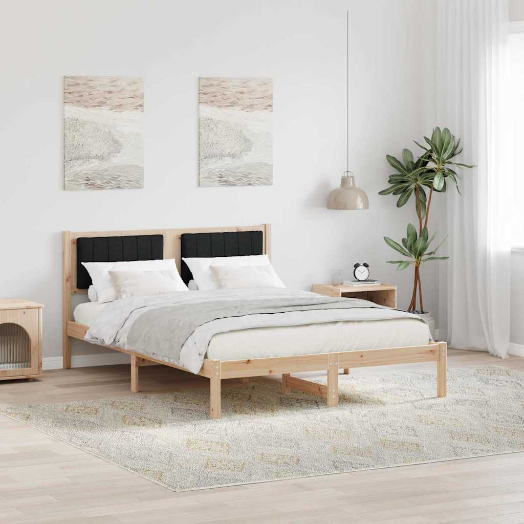 vidaXL Ramka łóżka z tapicerowanym wezgłowiem Czarny 140 x 190 cm