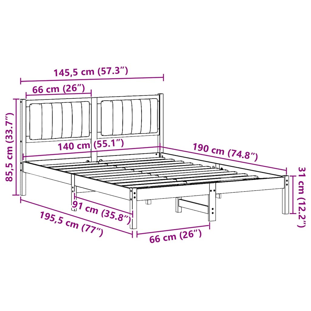 vidaXL Ramka łóżka z tapicerowanym wezgłowiem Jasnoszary 140 x 190 cm