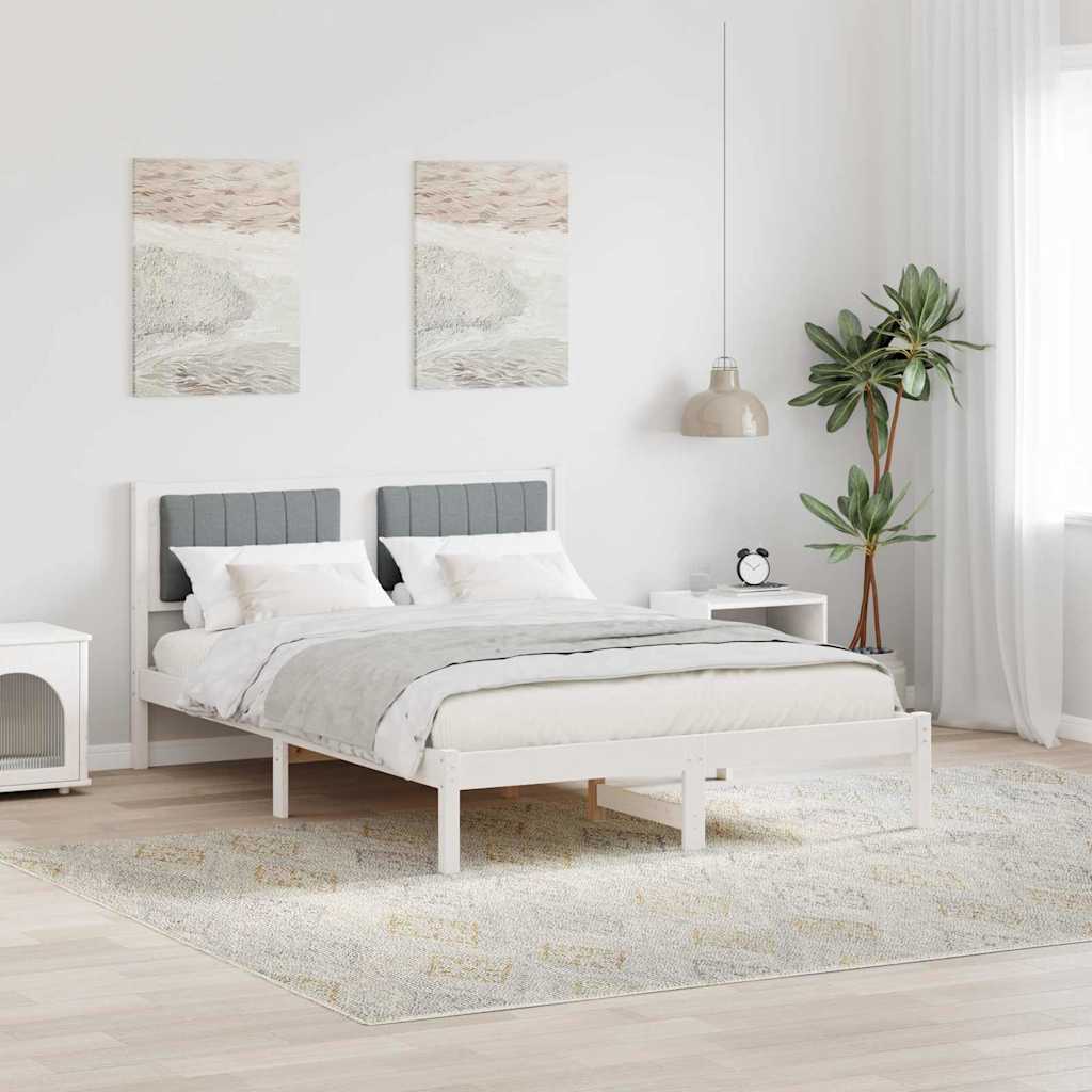 vidaXL Ramka łóżka z tapicerowanym wezgłowiem Jasnoszary 135 x 190 cm