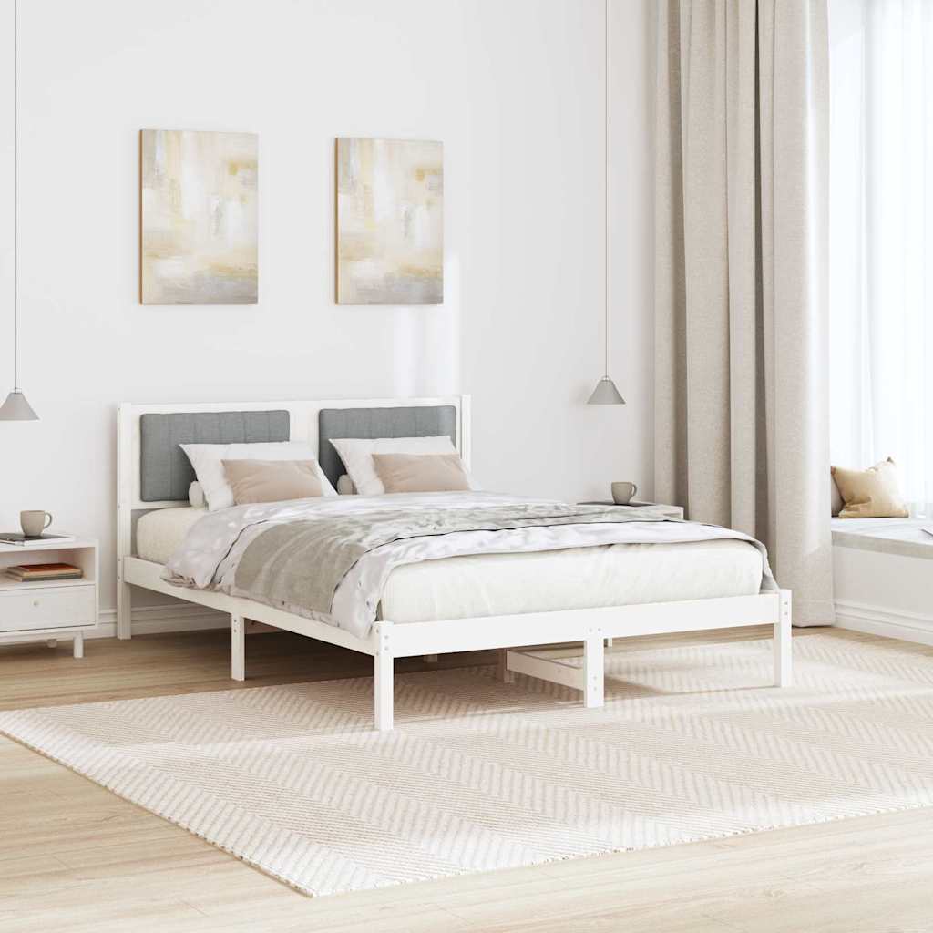 vidaXL Ramka łóżka z tapicerowanym wezgłowiem Jasnoszary 135 x 190 cm