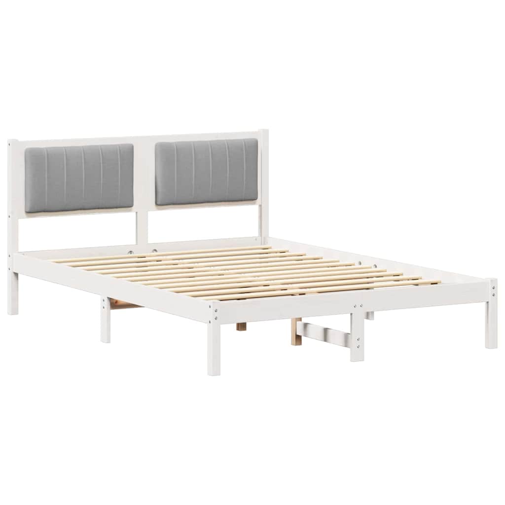 vidaXL Ramka łóżka z tapicerowanym wezgłowiem Jasnoszary 135 x 190 cm