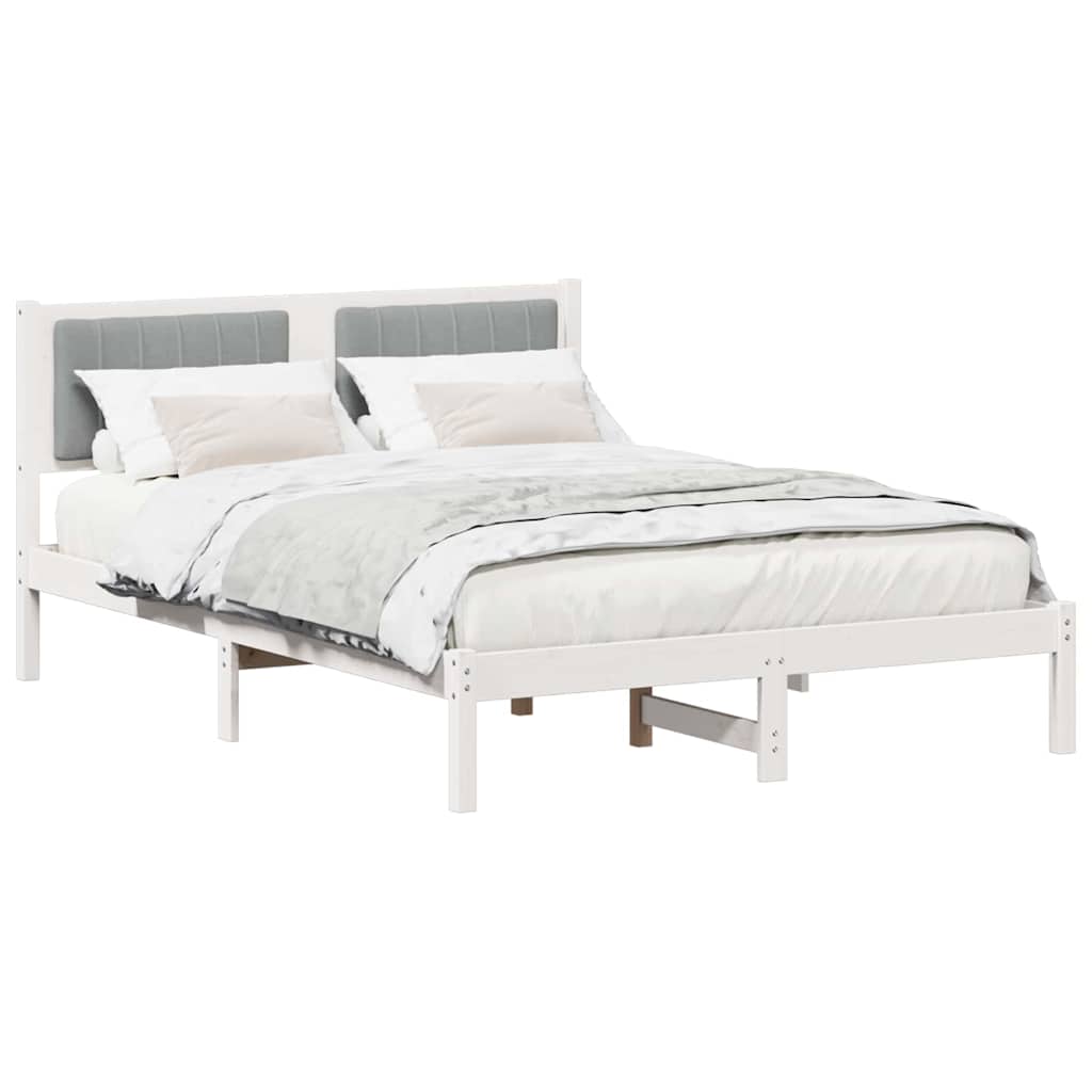 vidaXL Ramka łóżka z tapicerowanym wezgłowiem Jasnoszary 135 x 190 cm