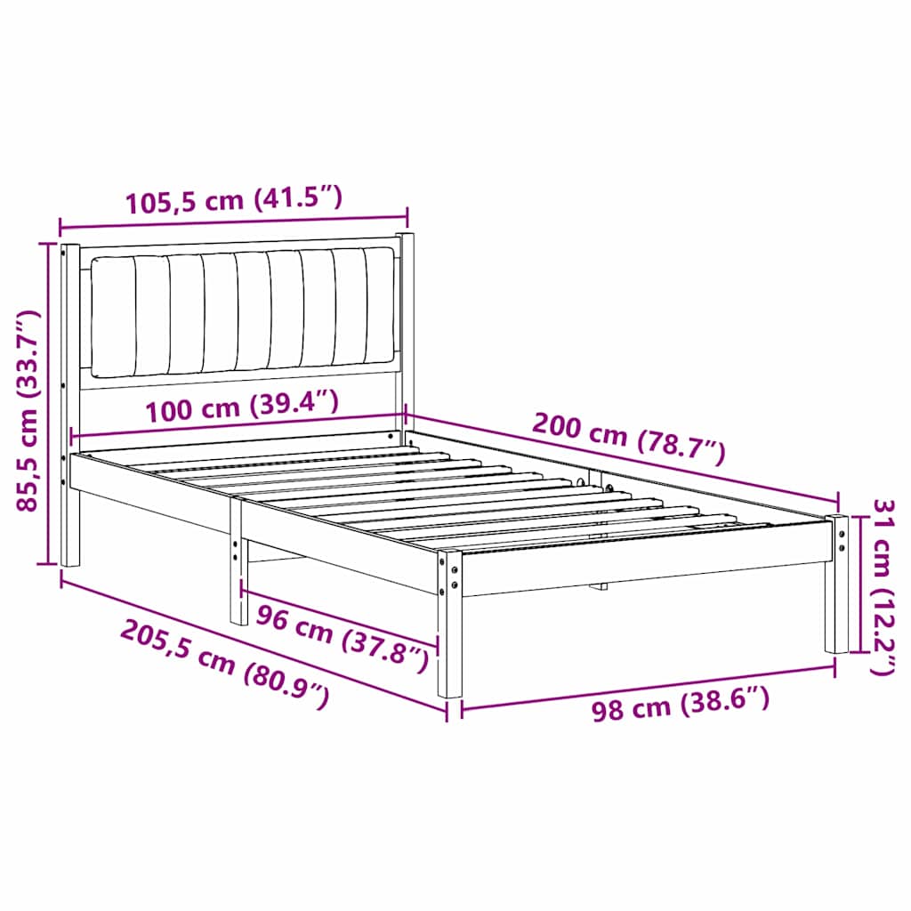 vidaXL Ramka łóżka z tapicerowanym wezgłowiem Czarny 100 x 200 cm