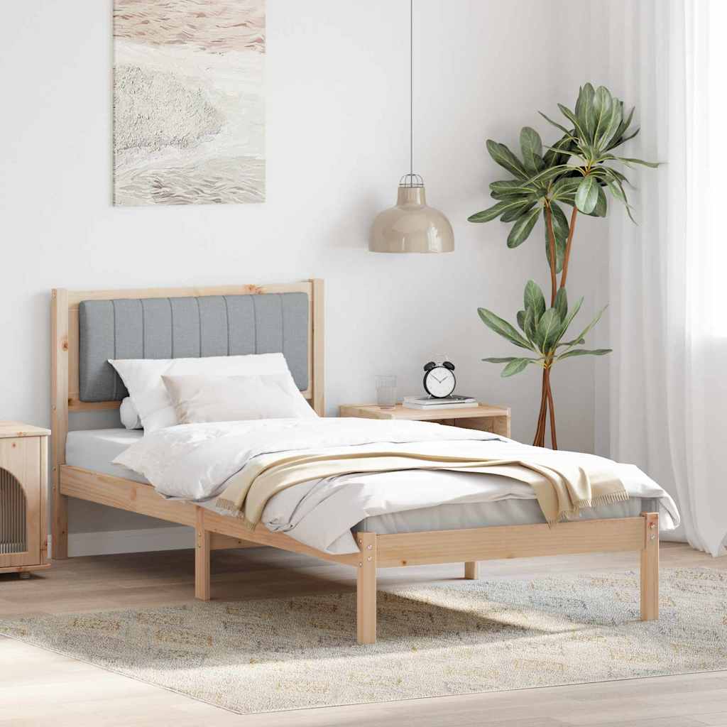 vidaXL Ramka łóżka z tapicerowanym wezgłowiem Jasnoszary 90 x 200 cm