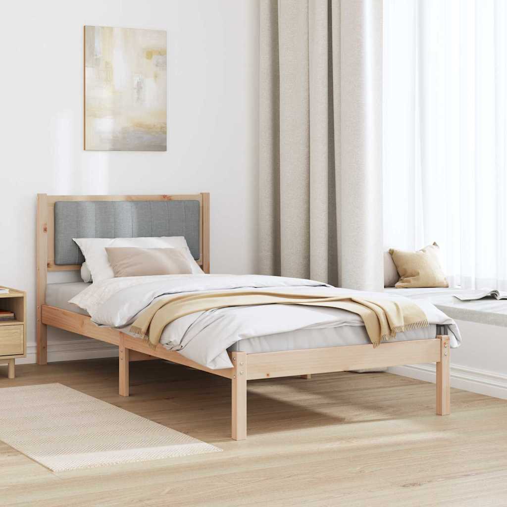 vidaXL Ramka łóżka z tapicerowanym wezgłowiem Jasnoszary 90 x 200 cm