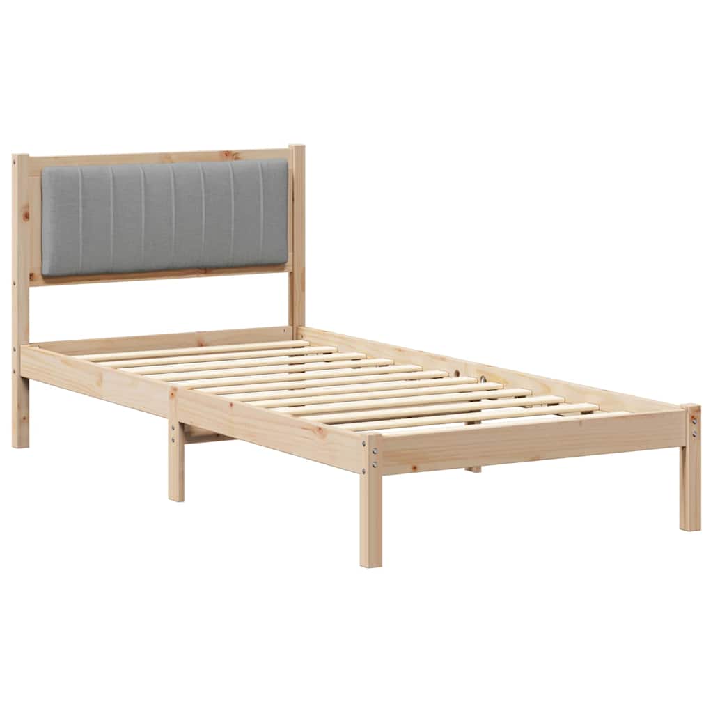 vidaXL Ramka łóżka z tapicerowanym wezgłowiem Jasnoszary 90 x 200 cm