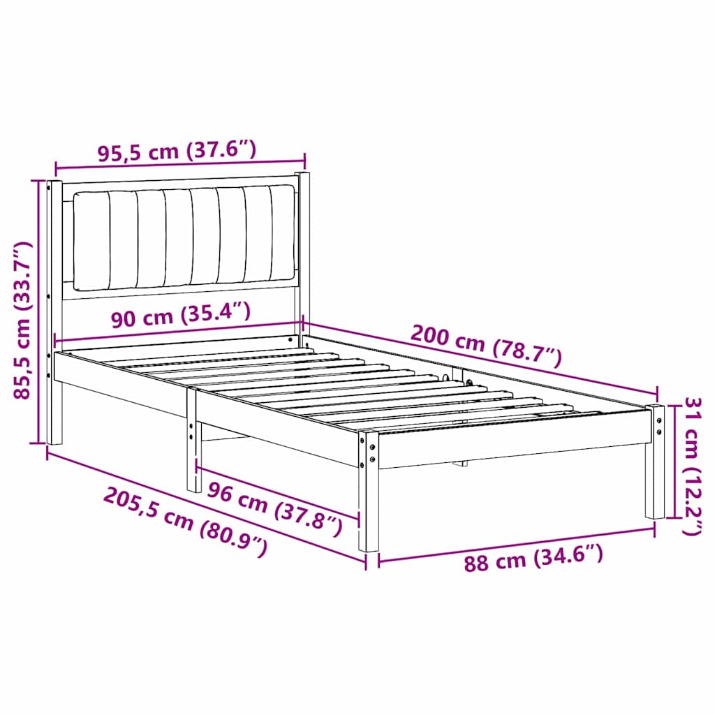vidaXL Ramka łóżka z tapicerowanym wezgłowiem Ciemnoszary 90 x 200 cm
