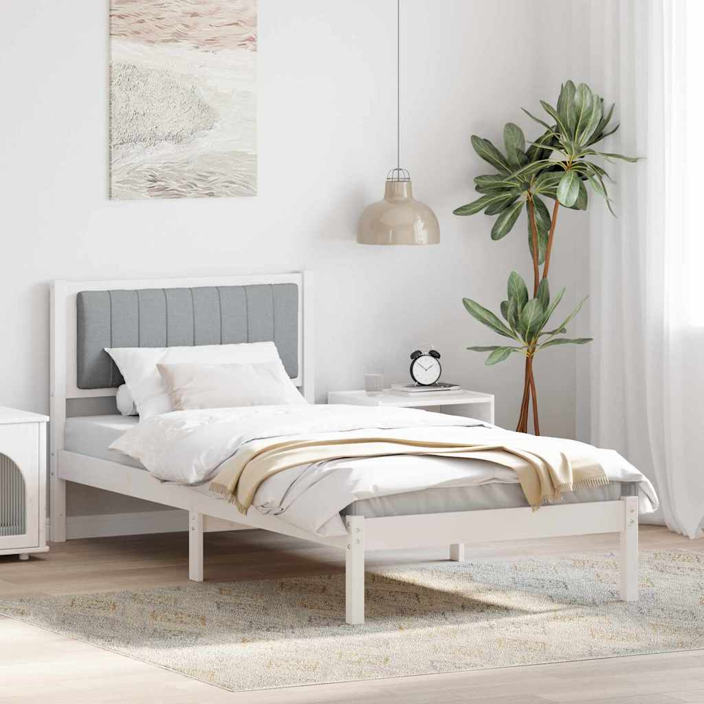 vidaXL Ramka łóżka z tapicerowanym wezgłowiem Jasnoszary 90 x 200 cm