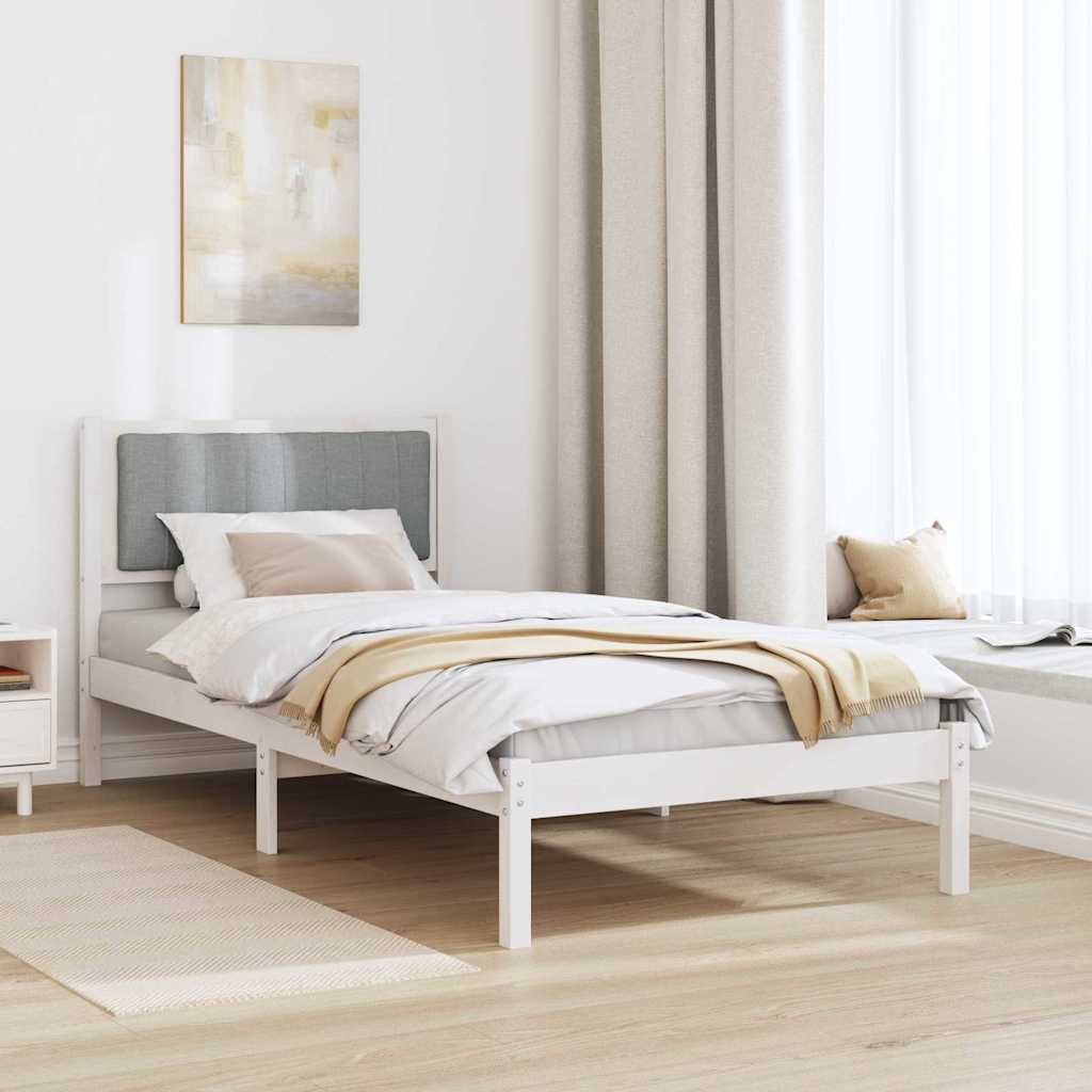 vidaXL Ramka łóżka z tapicerowanym wezgłowiem Jasnoszary 90 x 200 cm