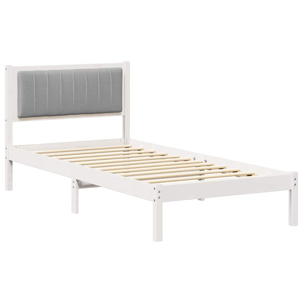 vidaXL Ramka łóżka z tapicerowanym wezgłowiem Jasnoszary 90 x 200 cm