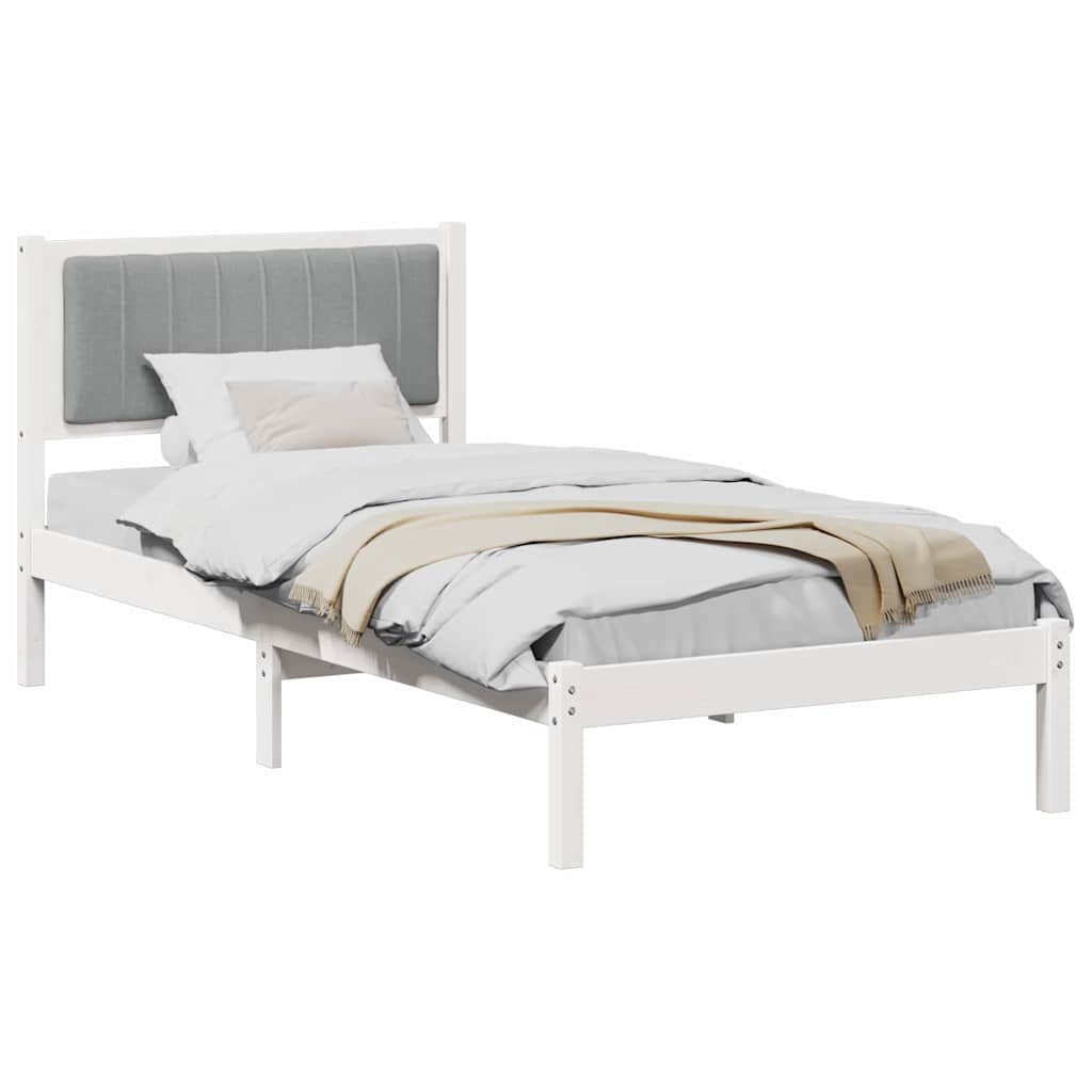 vidaXL Ramka łóżka z tapicerowanym wezgłowiem Jasnoszary 90 x 200 cm