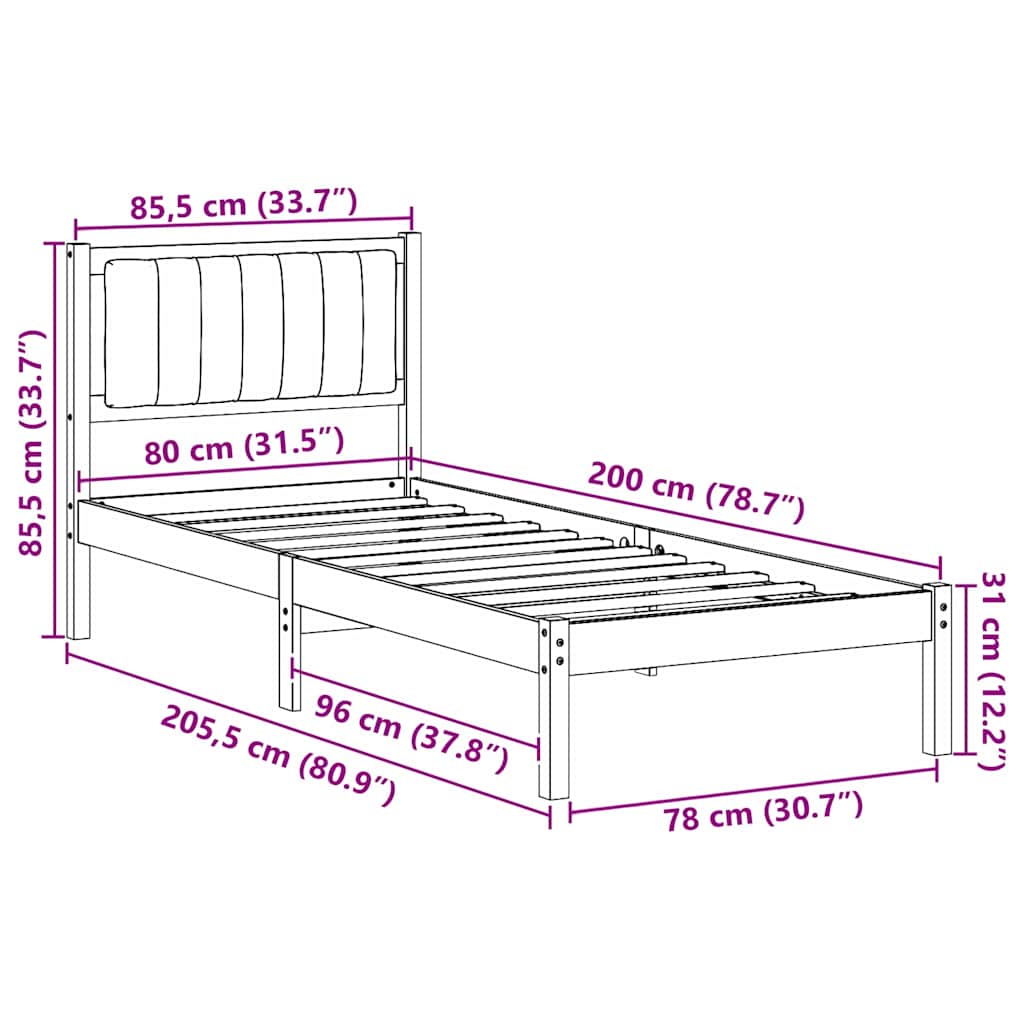 vidaXL Ramka łóżka z tapicerowanym wezgłowiem Jasnoszary 80 x 200 cm