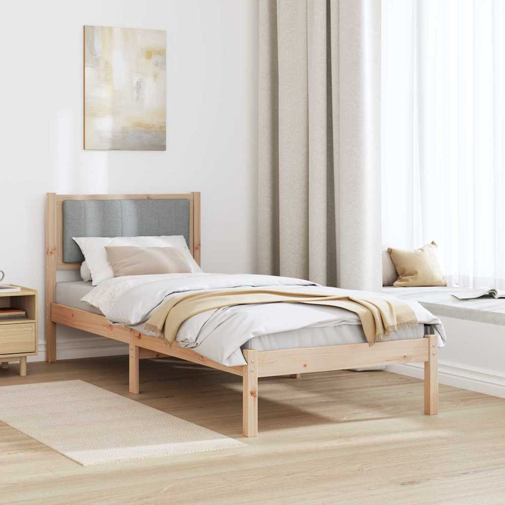 vidaXL Ramka łóżka z tapicerowanym wezgłowiem Jasnoszary 75 x 190 cm