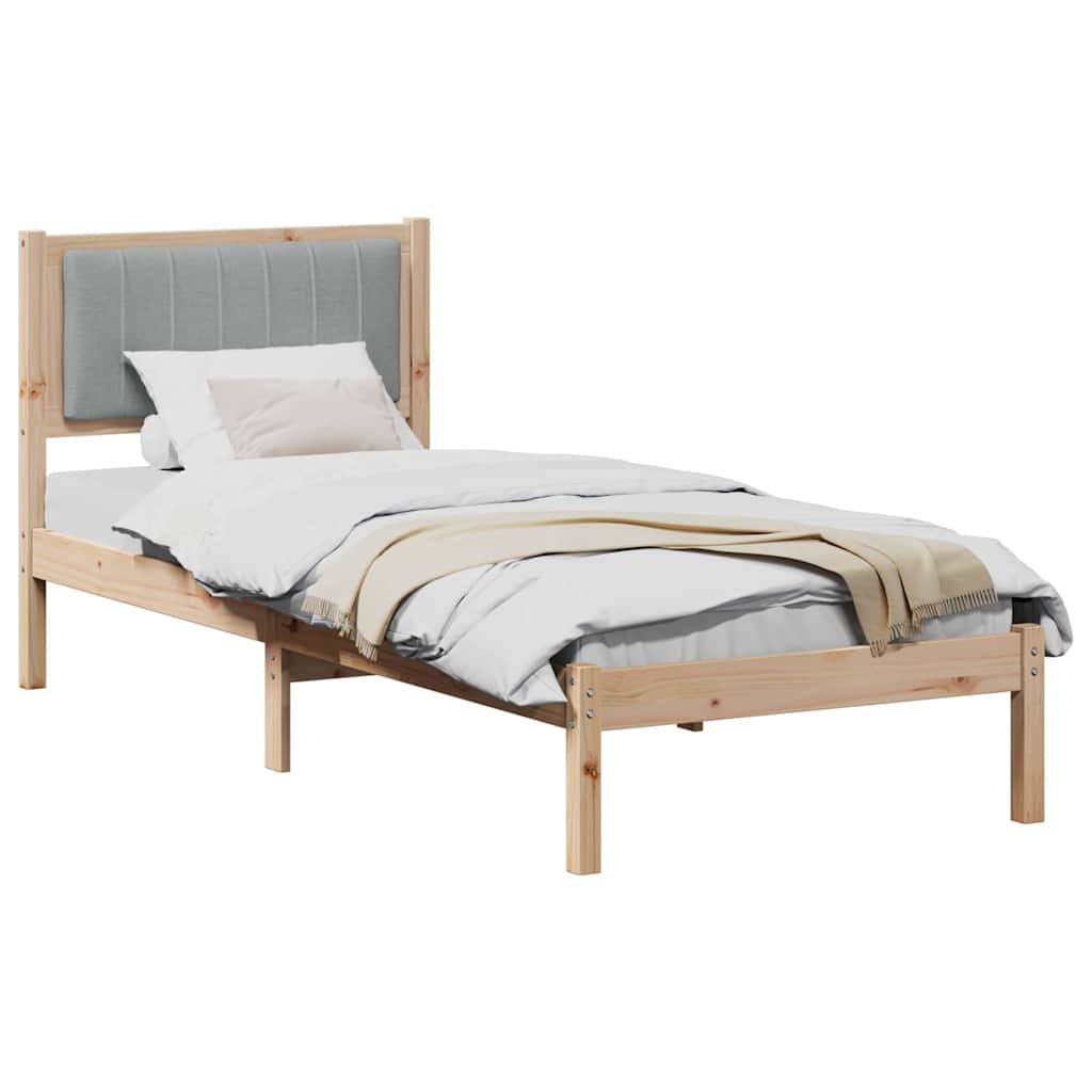 vidaXL Ramka łóżka z tapicerowanym wezgłowiem Jasnoszary 75 x 190 cm