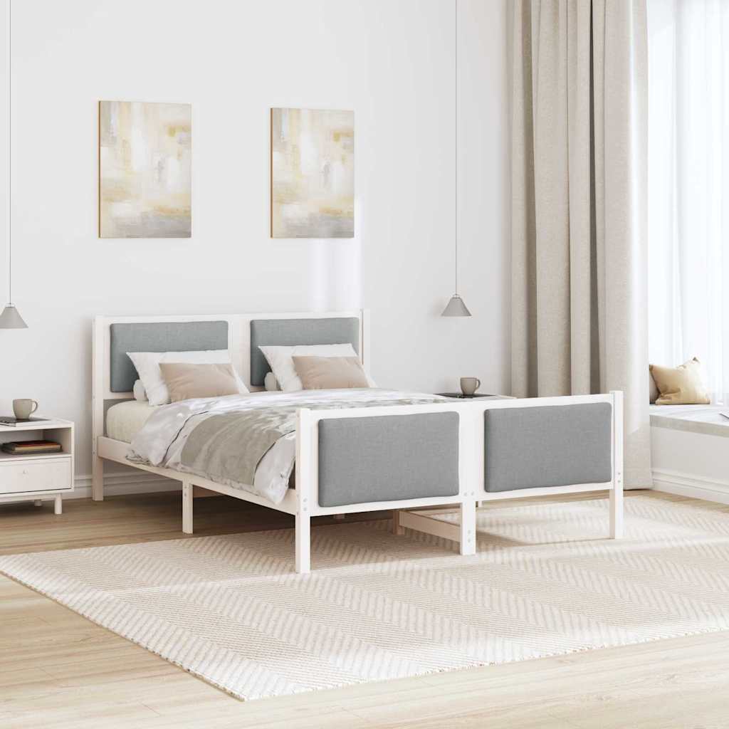 vidaXL Ramka łóżka Z zagłówkiem Jasnoszary 135 x 190 cm tkanina