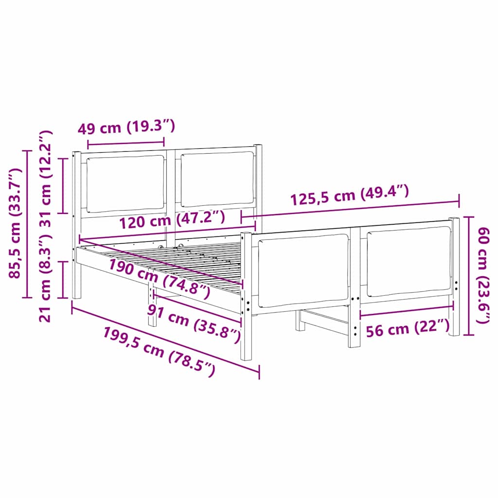 vidaXL Ramka łóżka Z zagłówkiem Jasnoszary 120 x 190 cm tkanina