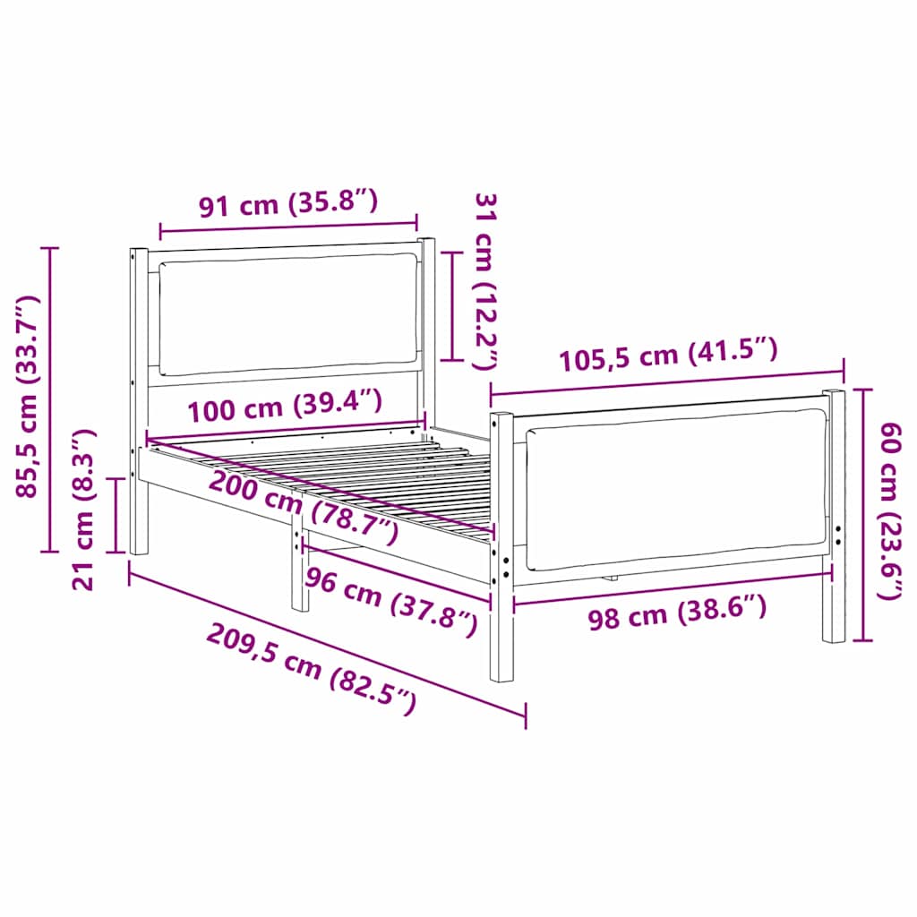 vidaXL Ramka łóżka Z zagłówkiem Ciemnoszary 100 x 200 cm tkanina