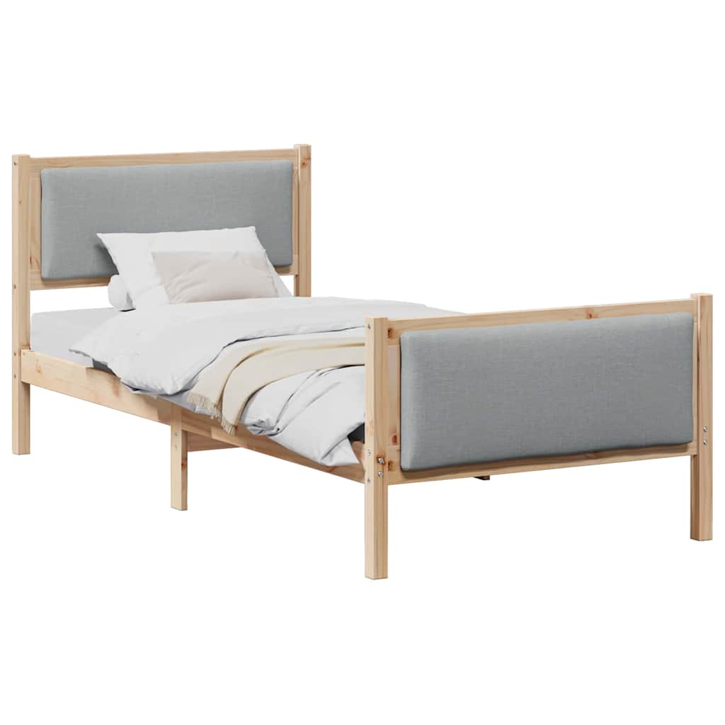 vidaXL Ramka łóżka Z zagłówkiem Jasnoszary 90 x 200 cm tkanina