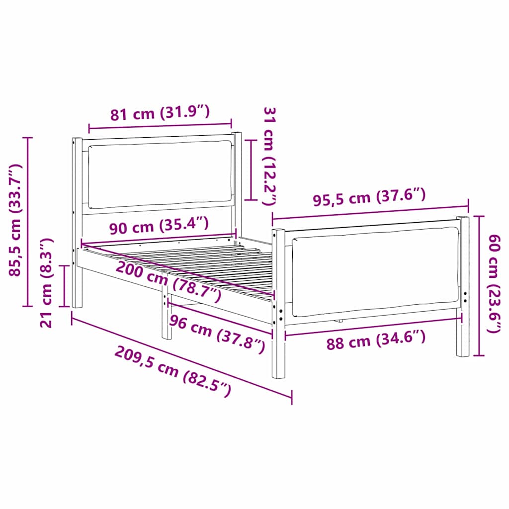 vidaXL Ramka łóżka Z zagłówkiem Jasnoszary 90 x 200 cm tkanina