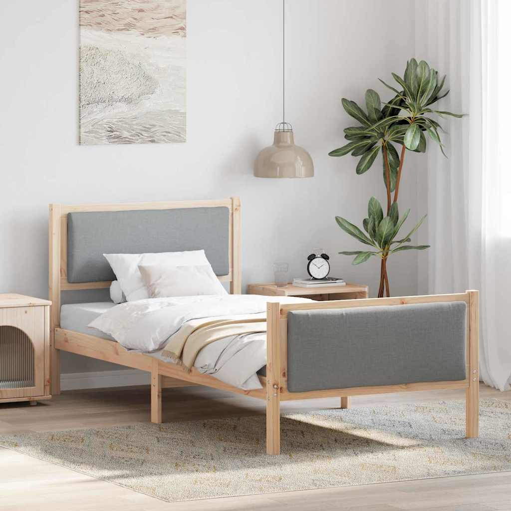 vidaXL Ramka łóżka Z zagłówkiem Jasnoszary 90 x 190 cm tkanina