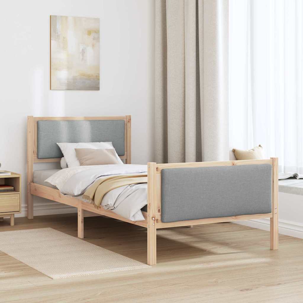 vidaXL Ramka łóżka Z zagłówkiem Jasnoszary 90 x 190 cm tkanina