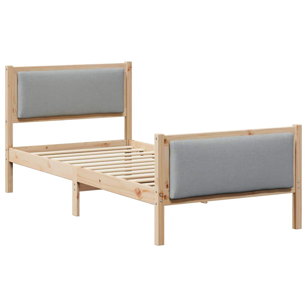 vidaXL Ramka łóżka Z zagłówkiem Jasnoszary 90 x 190 cm tkanina