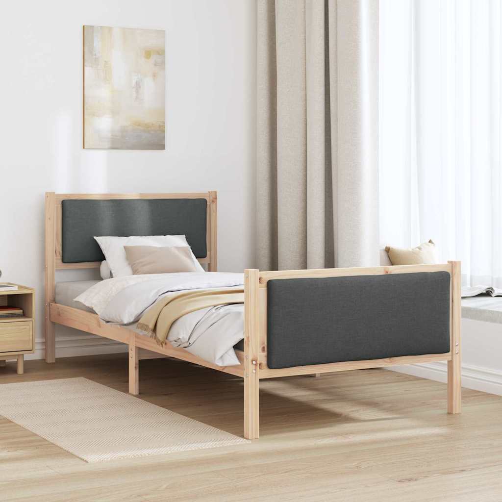 vidaXL Ramka łóżka Z zagłówkiem Ciemnoszary 90 x 190 cm tkanina