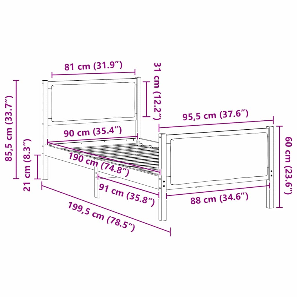 vidaXL Ramka łóżka Z zagłówkiem Ciemnoszary 90 x 190 cm tkanina