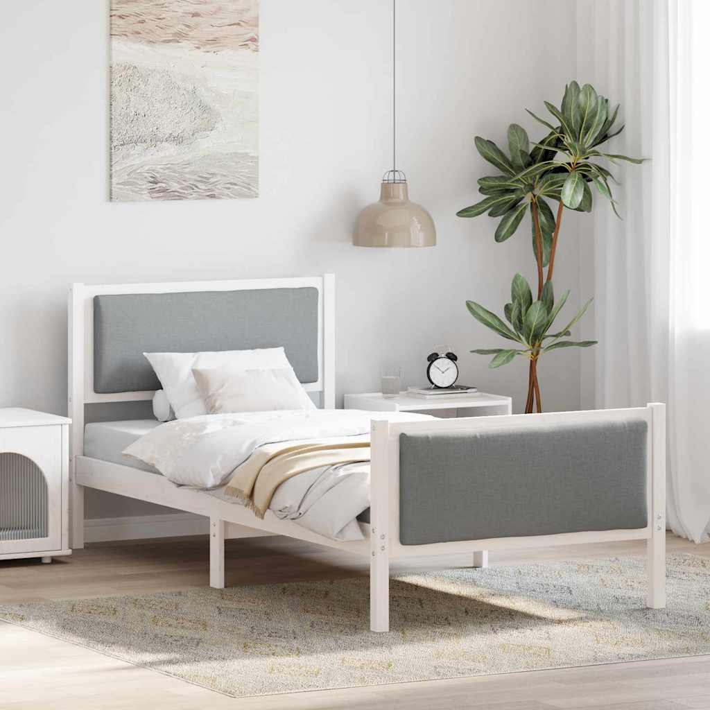 vidaXL Ramka łóżka Z zagłówkiem Jasnoszary 90 x 190 cm tkanina