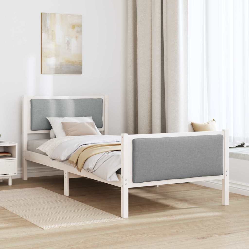 vidaXL Ramka łóżka Z zagłówkiem Jasnoszary 90 x 190 cm tkanina