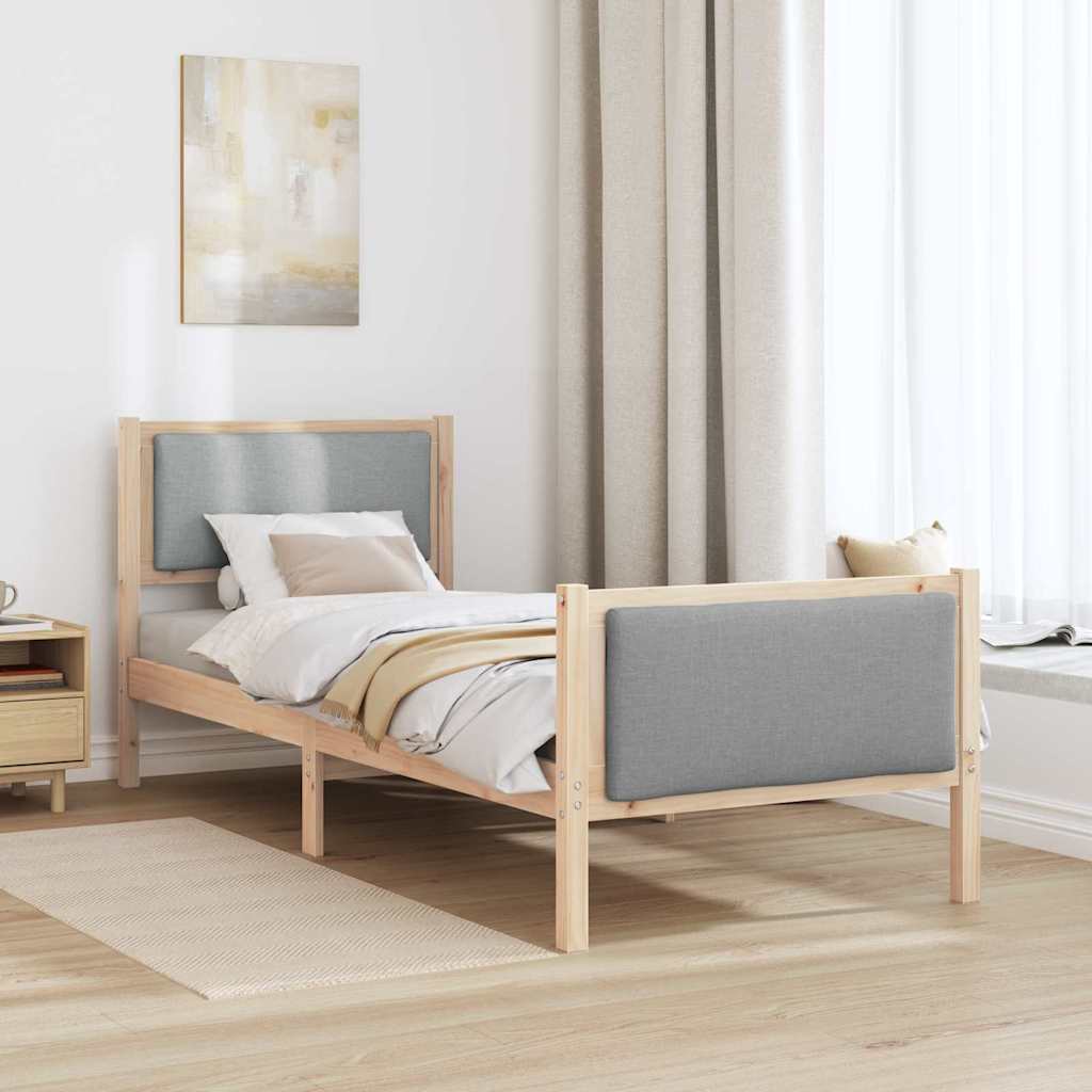 vidaXL Ramka łóżka Z zagłówkiem Jasnoszary 75 x 190 cm tkanina