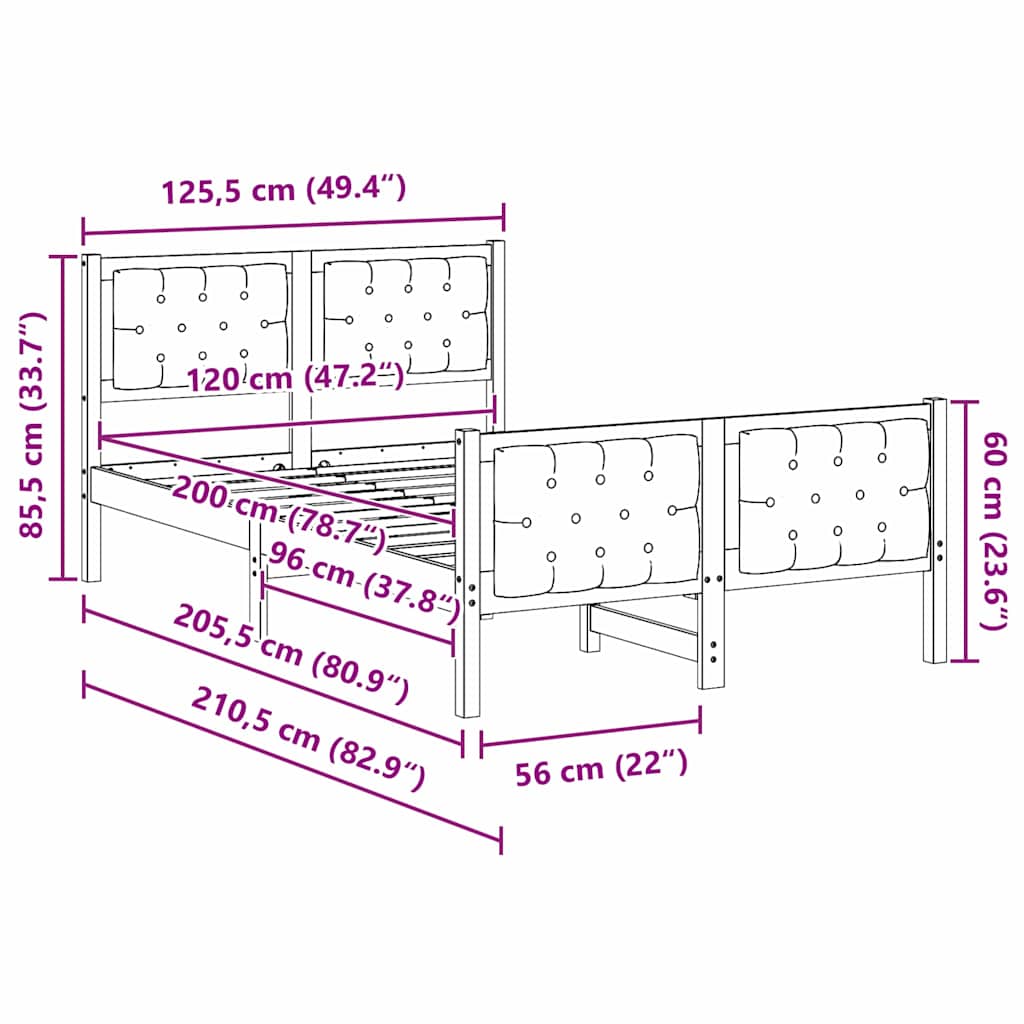 vidaXL Ramka łóżka Czarny 120 x 200 cm Lite drewno sosnowe