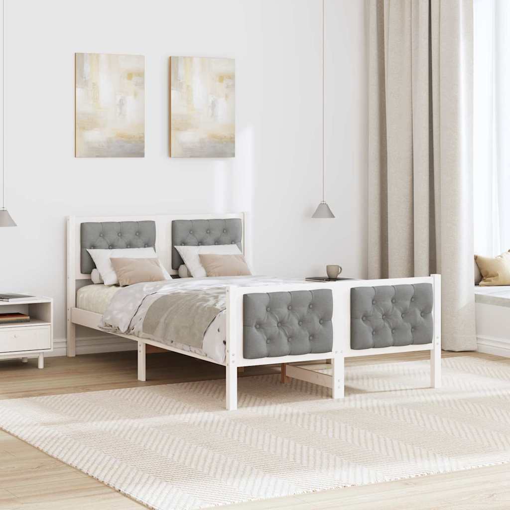 vidaXL Ramka łóżka Jasnoszary 135 x 190 cm Lite drewno sosnowe