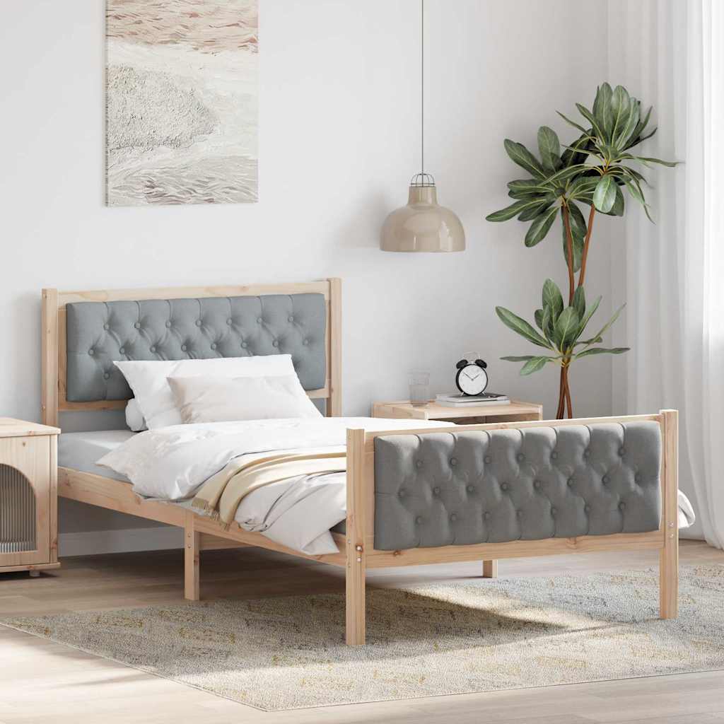 vidaXL Ramka łóżka Jasnoszary 100 x 200 cm Lite drewno sosnowe