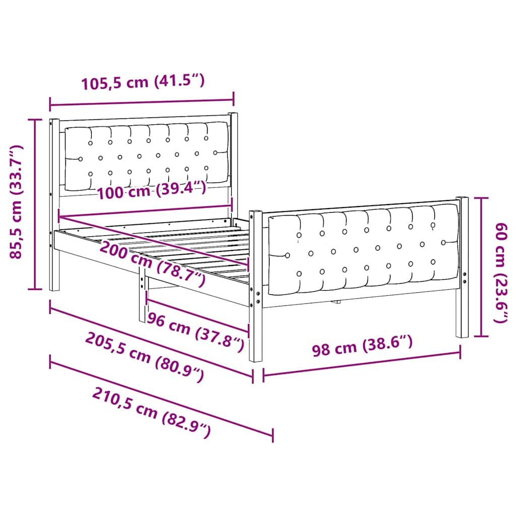 vidaXL Ramka łóżka Jasnoszary 100 x 200 cm Lite drewno sosnowe