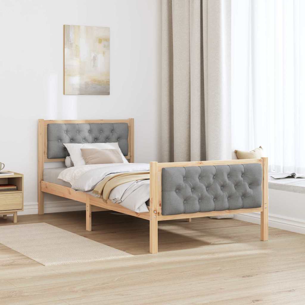vidaXL Ramka łóżka Jasnoszary 90 x 200 cm Lite drewno sosnowe