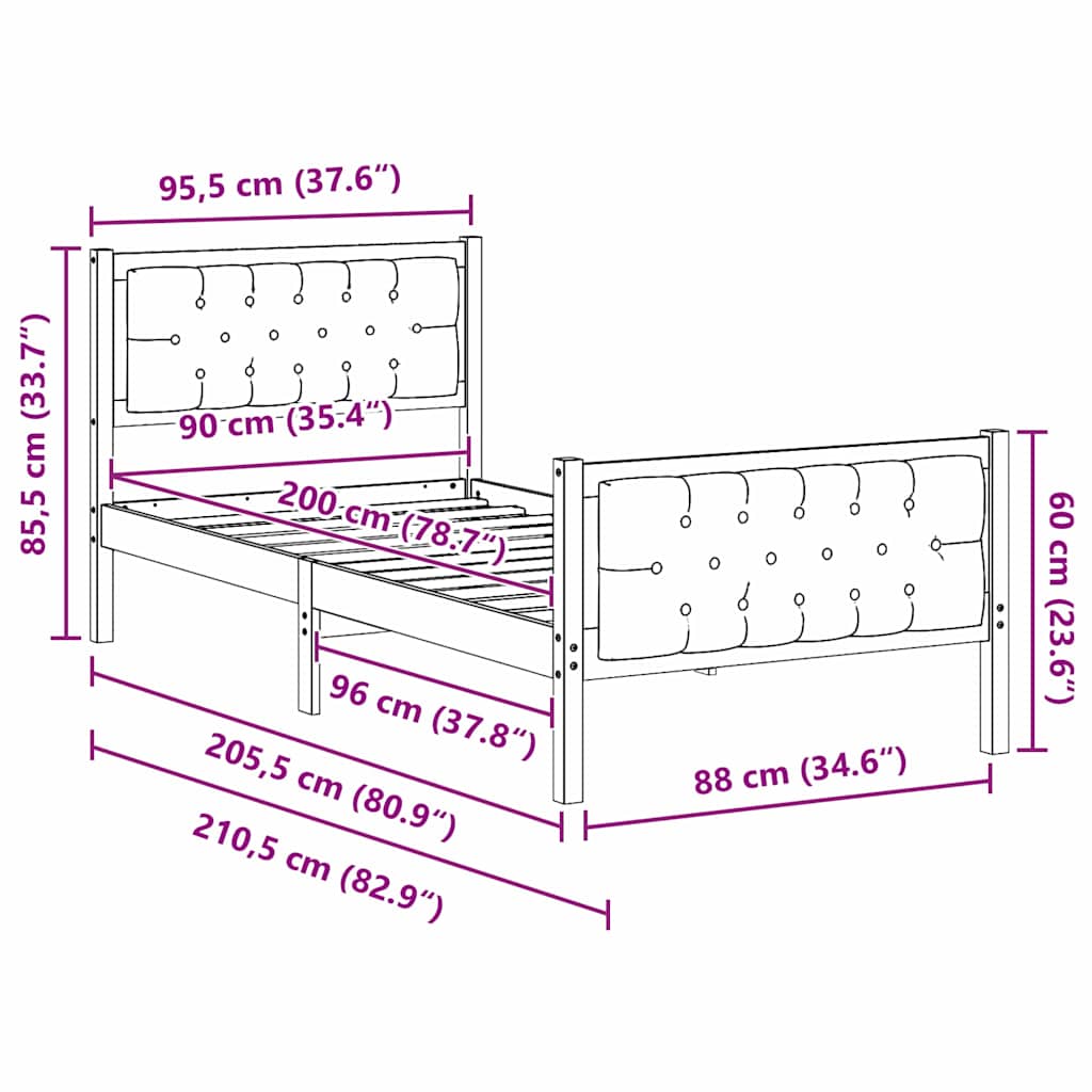 vidaXL Ramka łóżka Jasnoszary 90 x 200 cm Lite drewno sosnowe