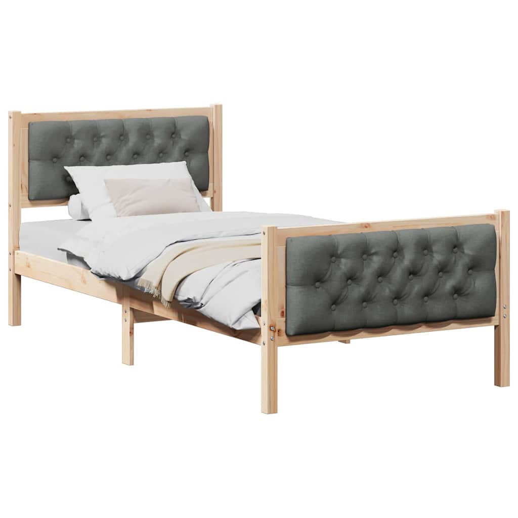 vidaXL Ramka łóżka Ciemnoszary 90 x 200 cm Lite drewno sosnowe
