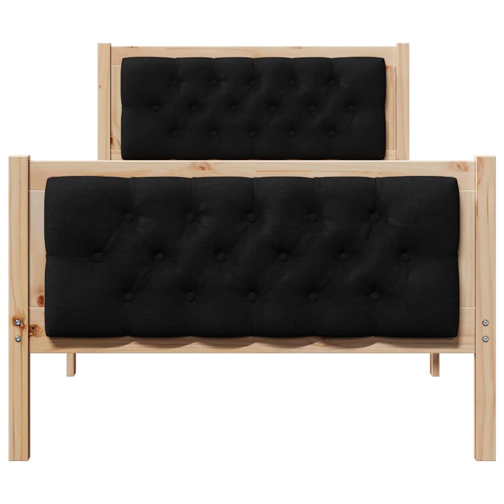 vidaXL Ramka łóżka Z zagłówkiem Czarny 90 x 200 cm Lite drewno sosnowe