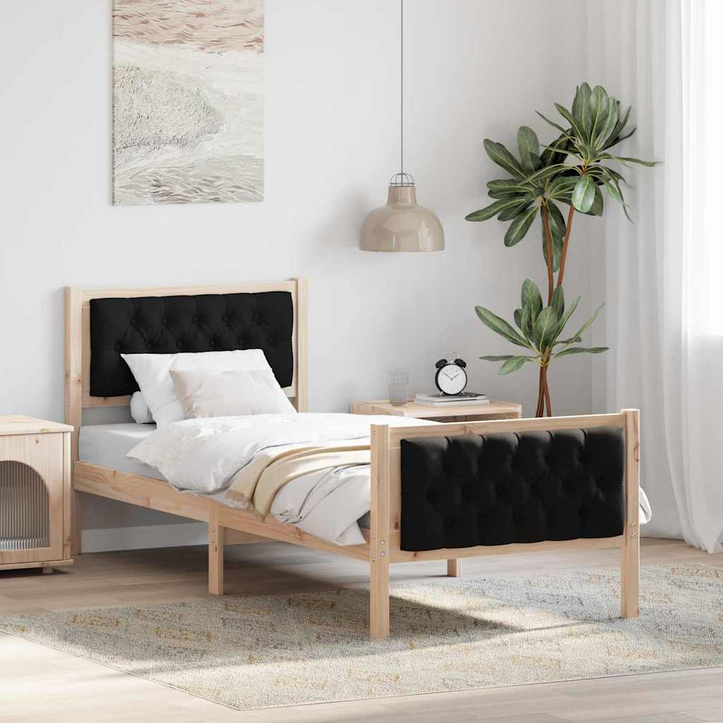 vidaXL Ramka łóżka Z zagłówkiem Czarny 80 x 200 cm Lite drewno sosnowe