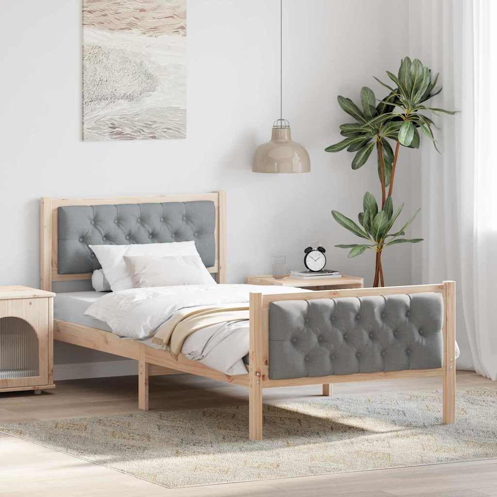vidaXL Ramka łóżka Jasnoszary 90 x 190 cm Lite drewno sosnowe