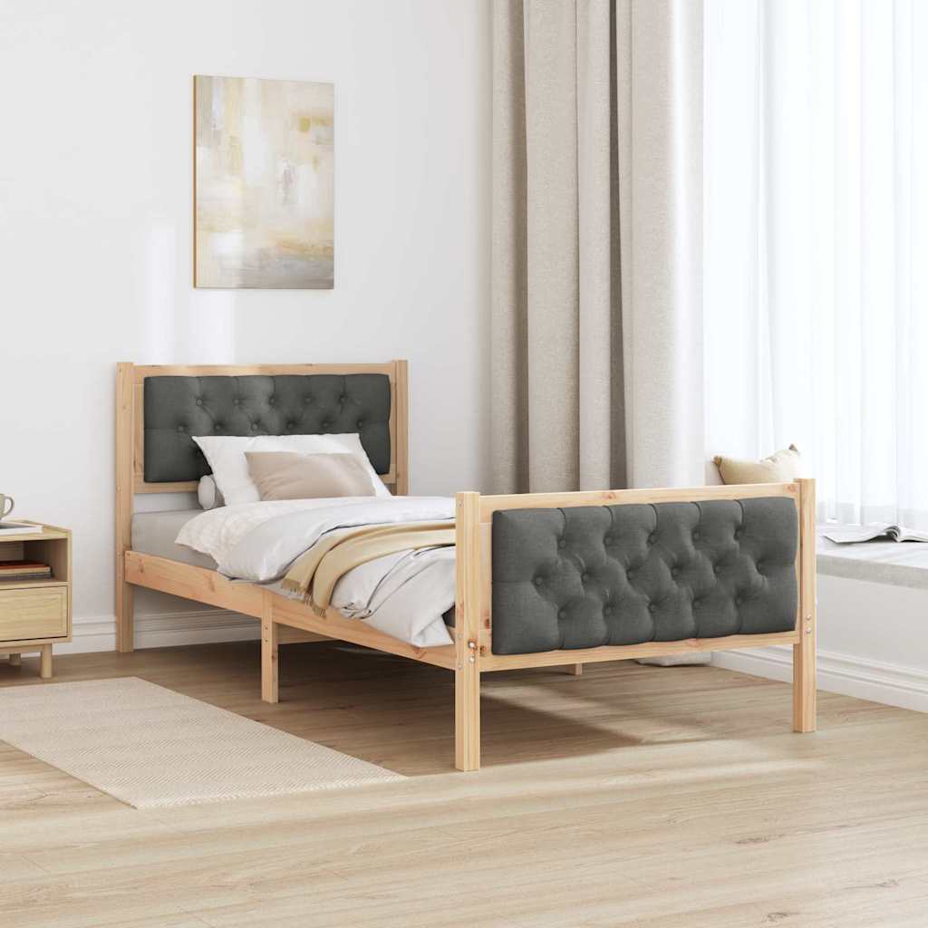 vidaXL Ramka łóżka Ciemnoszary 90 x 190 cm Lite drewno sosnowe