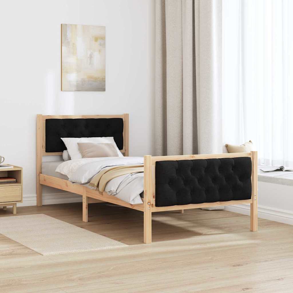 vidaXL Ramka łóżka Z zagłówkiem Czarny 90 x 190 cm Lite drewno sosnowe