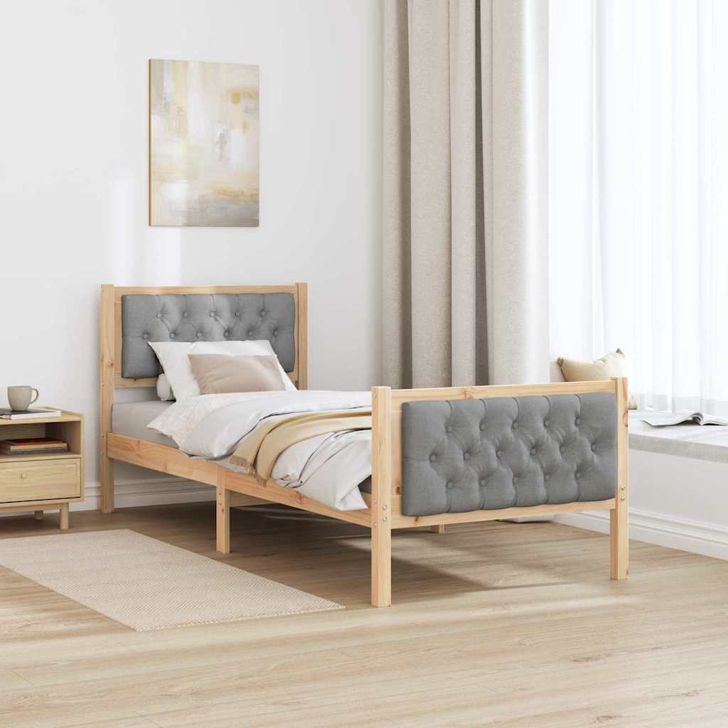 vidaXL Ramka łóżka Jasnoszary 75 x 190 cm Lite drewno sosnowe