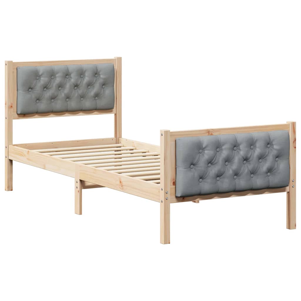 vidaXL Ramka łóżka Jasnoszary 75 x 190 cm Lite drewno sosnowe