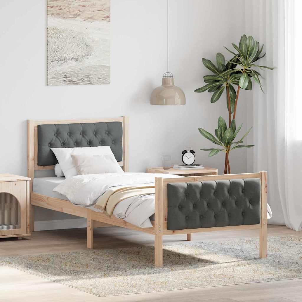 vidaXL Ramka łóżka Ciemnoszary 75 x 190 cm Lite drewno sosnowe