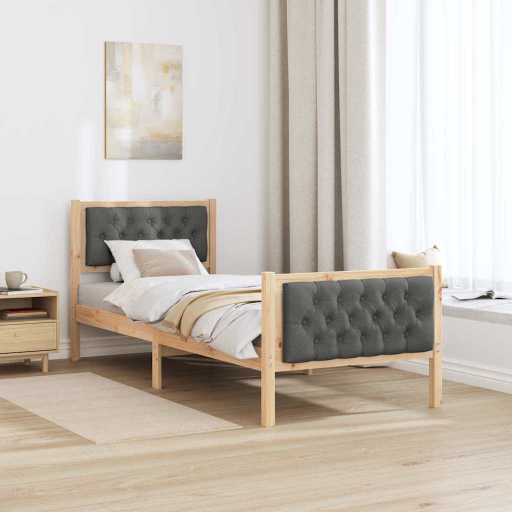 vidaXL Ramka łóżka Ciemnoszary 75 x 190 cm Lite drewno sosnowe