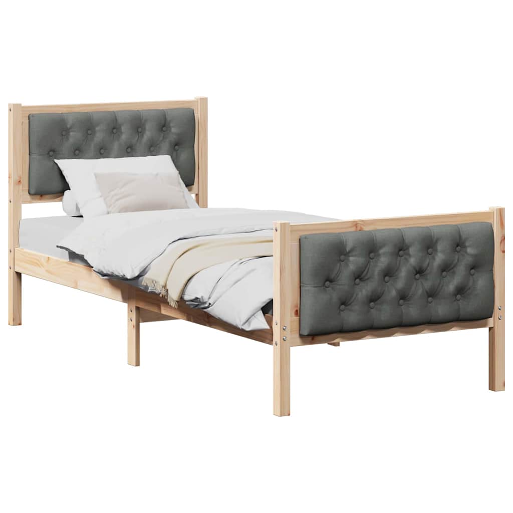 vidaXL Ramka łóżka Ciemnoszary 75 x 190 cm Lite drewno sosnowe