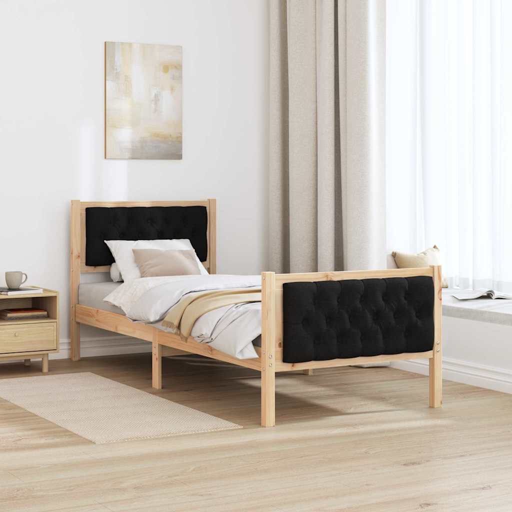 vidaXL Ramka łóżka Z zagłówkiem Czarny 75 x 190 cm Lite drewno sosnowe
